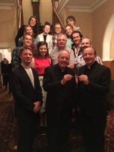 Fr. Joseph O'Reilly presents the key of Glencomeragh to Bishop Cullinan.